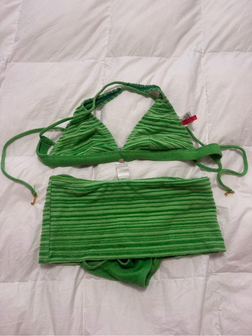 Juicy couture terry cloth Green Ribbed Triangle Bikini Top and Skirted Bottoms